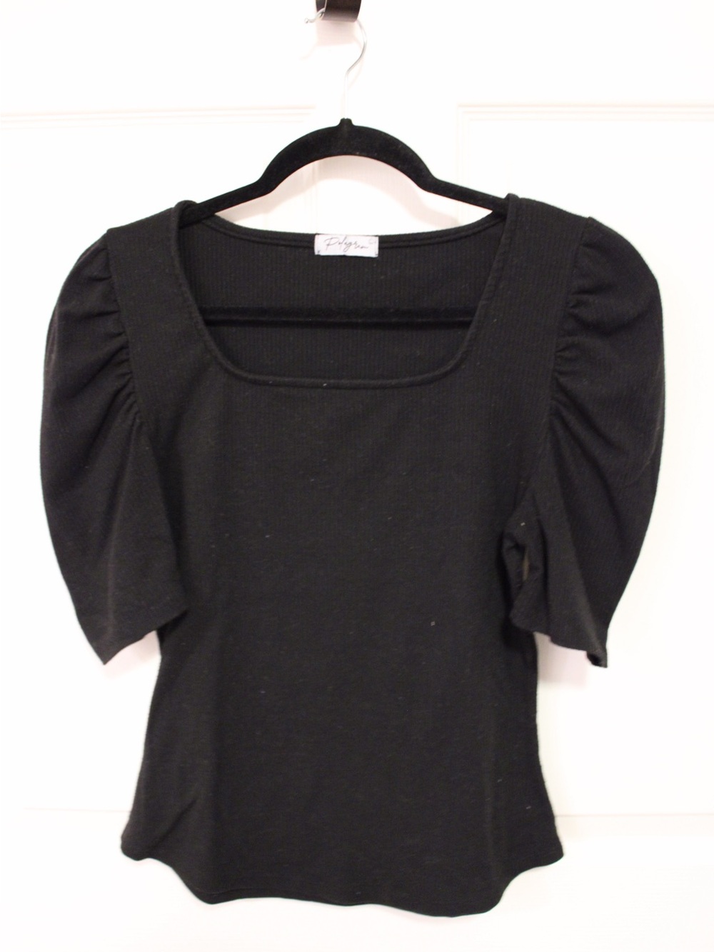 Polagram Black Square-Neck Puff Sleeve Top